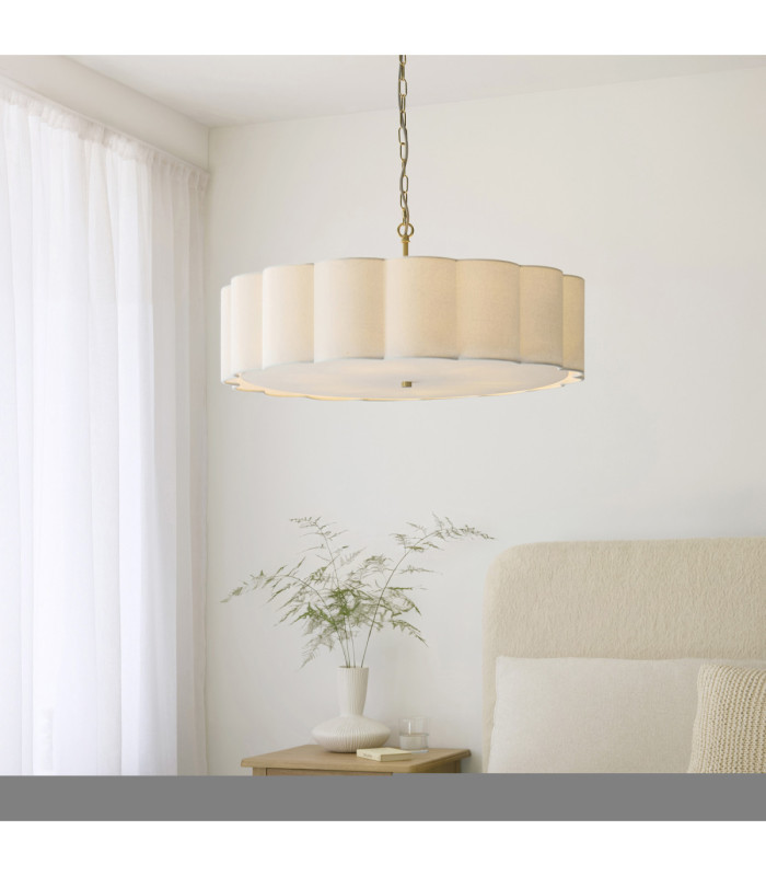 Serene Cylindrical Pendant Light Brushed Aged Brass Vintage White Cotton-3