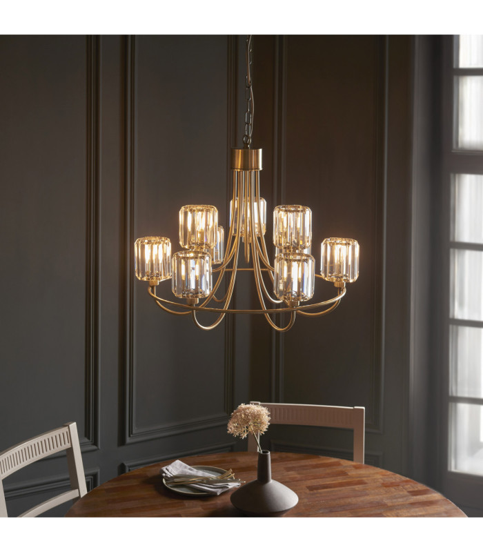 Berenice Multi Arm Pendant Light Antique Brass Clear Glass-2