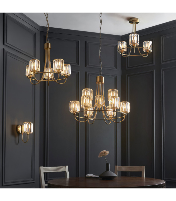 Berenice Multi Arm Pendant Light Antique Brass Clear Glass-7