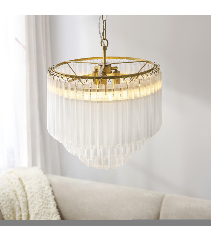 Montpellier Pendant Light Brushed Aged Brass Clear Ribbed Glass-4