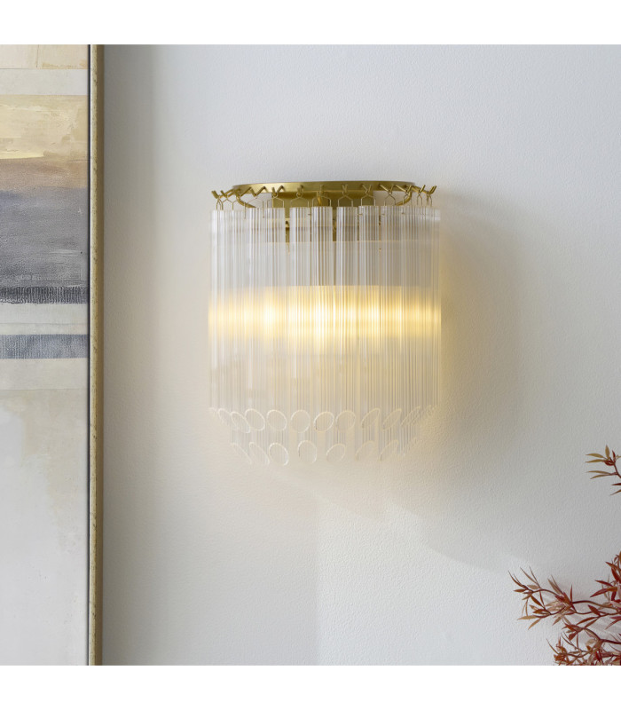 Montpellier Wall Lamp Brushed Aged Brass Clear Ribbed Glass-2