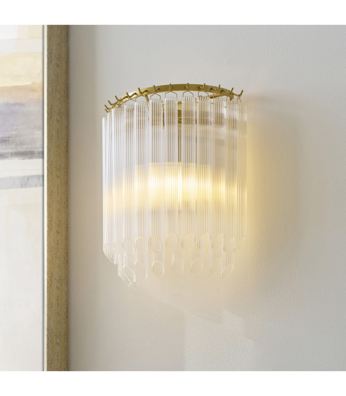 Montpellier Wall Lamp Brushed Aged Brass Clear Ribbed Glass-3