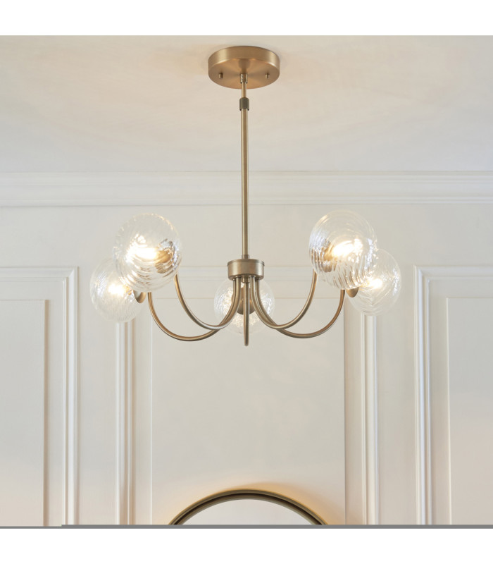 Hague Multi Arm Pendant Light Antique Brass Clear Spiral Glass-2