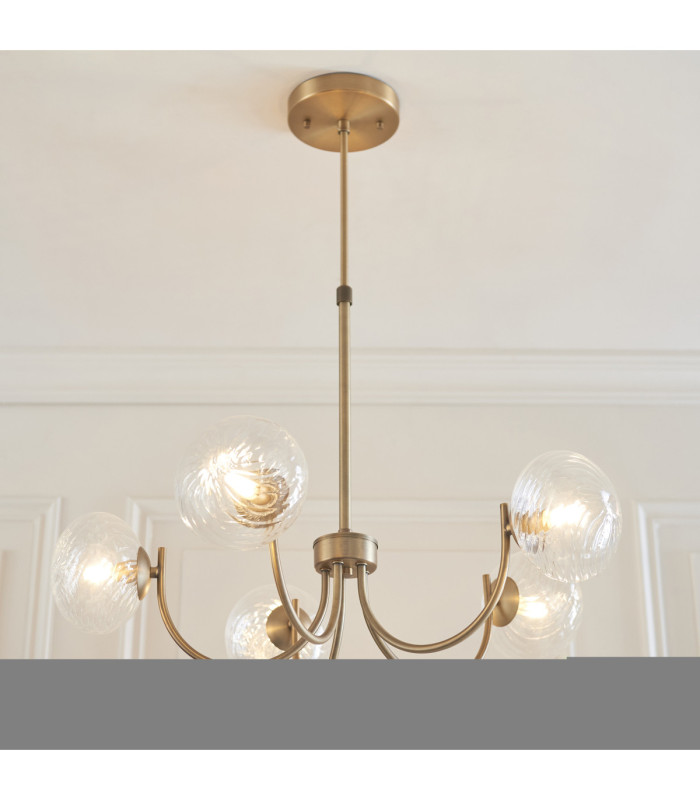 Hague Multi Arm Pendant Light Antique Brass Clear Spiral Glass-4