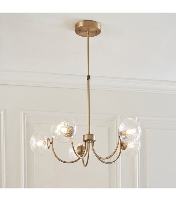 Hague Multi Arm Pendant Light Antique Brass Clear Spiral Glass-5