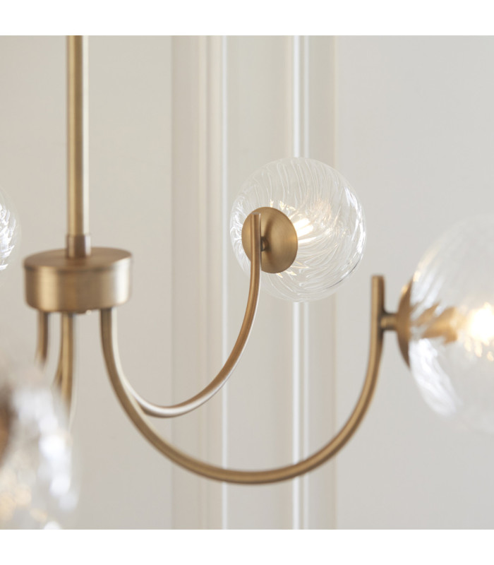 Hague Multi Arm Pendant Light Antique Brass Clear Spiral Glass-6