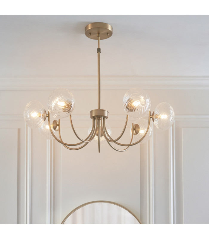 Hague Multi Arm Pendant Light Antique Brass Clear Spiral Glass-3
