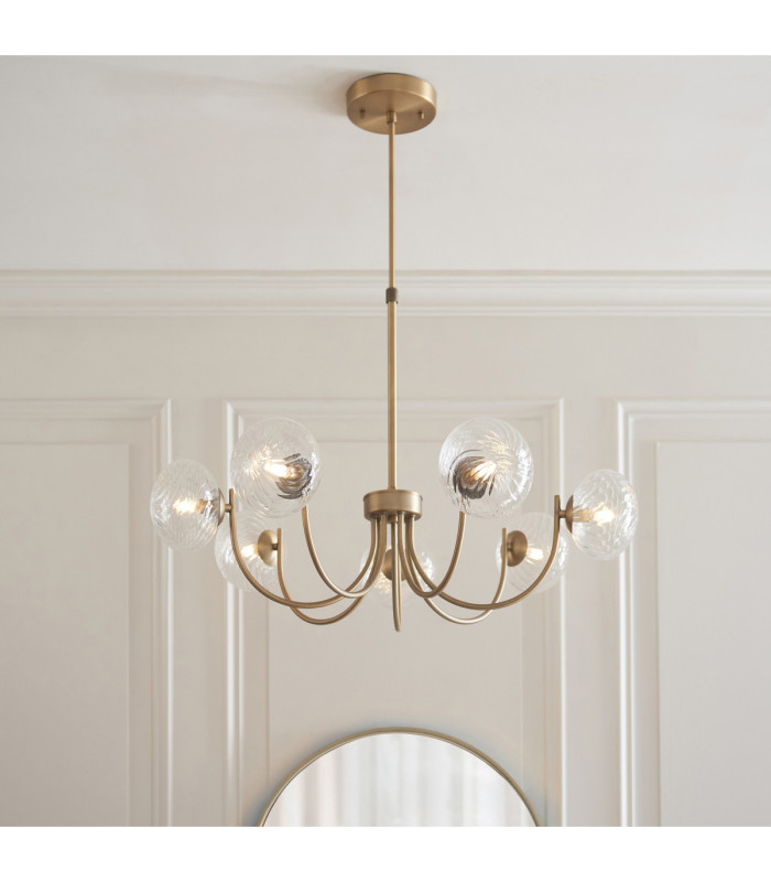 Hague Multi Arm Pendant Light Antique Brass Clear Spiral Glass-4