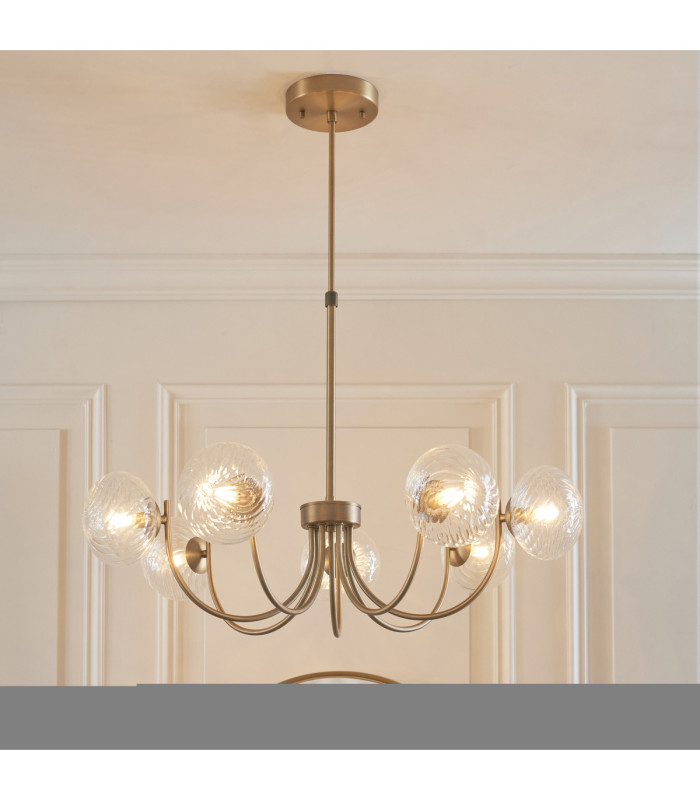 Hague Multi Arm Pendant Light Antique Brass Clear Spiral Glass-5
