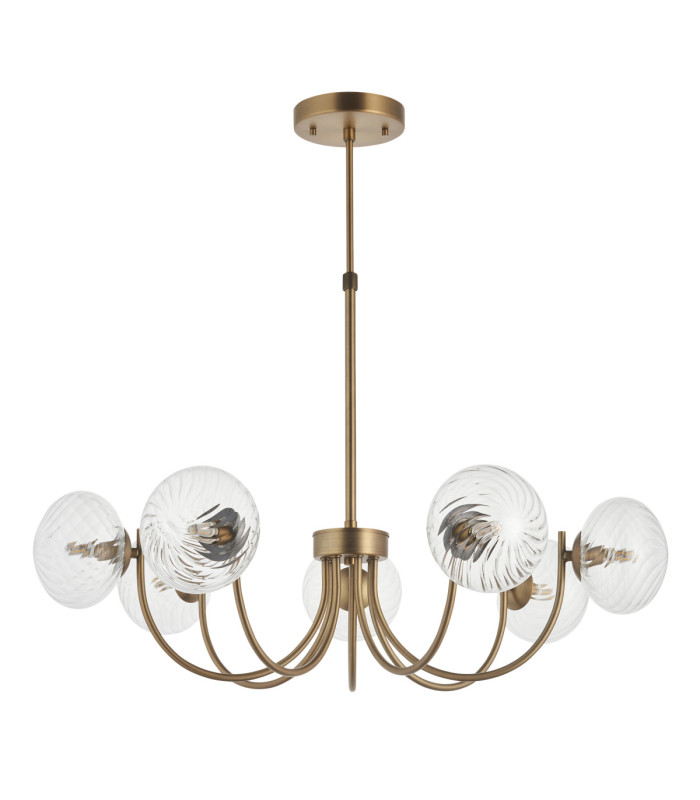Hague Multi Arm Pendant Light Antique Brass Clear Spiral Glass-9