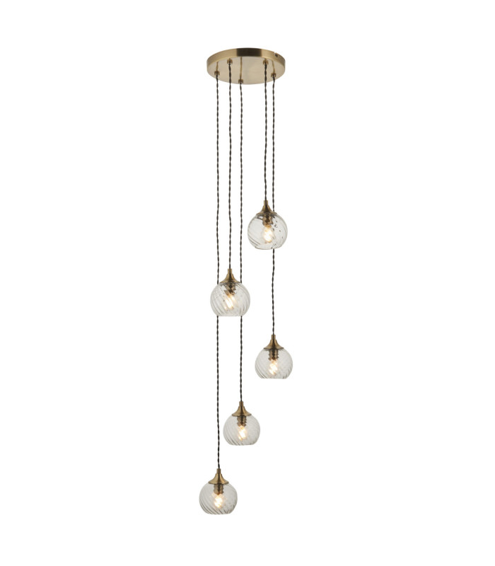 Allegra Cluster Pendant Light Antique Brass Clear Spiral Glass-1