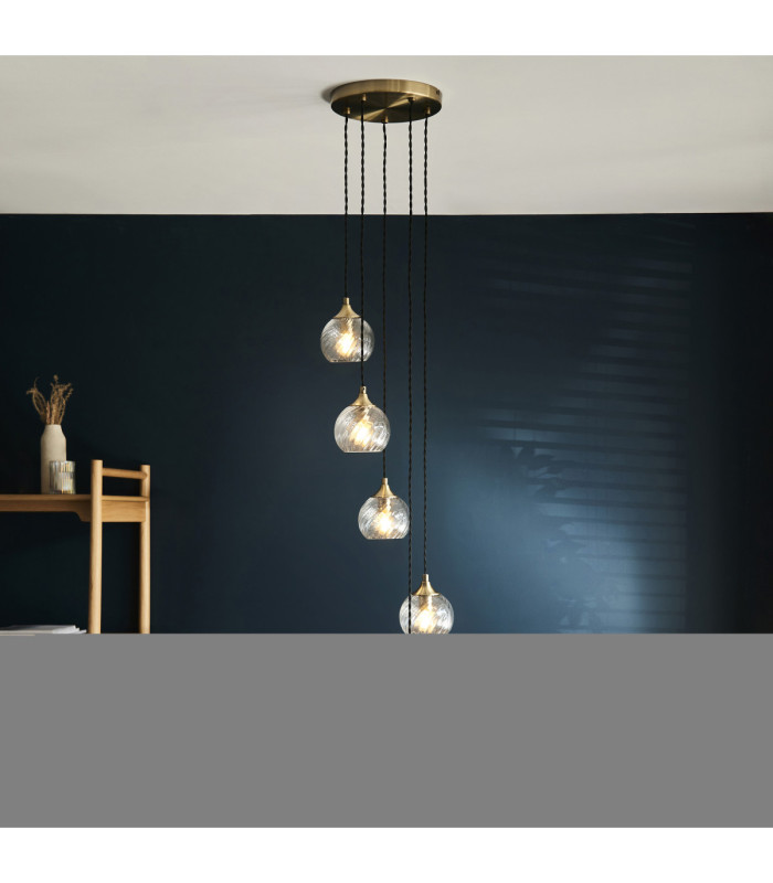 Allegra Cluster Pendant Light Antique Brass Clear Spiral Glass-2