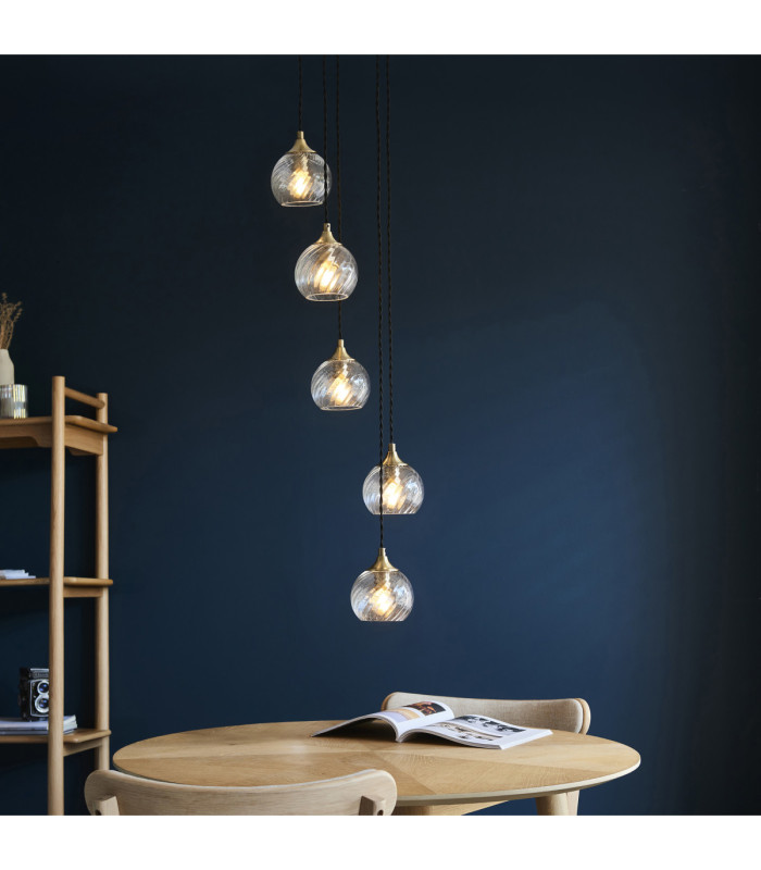 Allegra Cluster Pendant Light Antique Brass Clear Spiral Glass-3