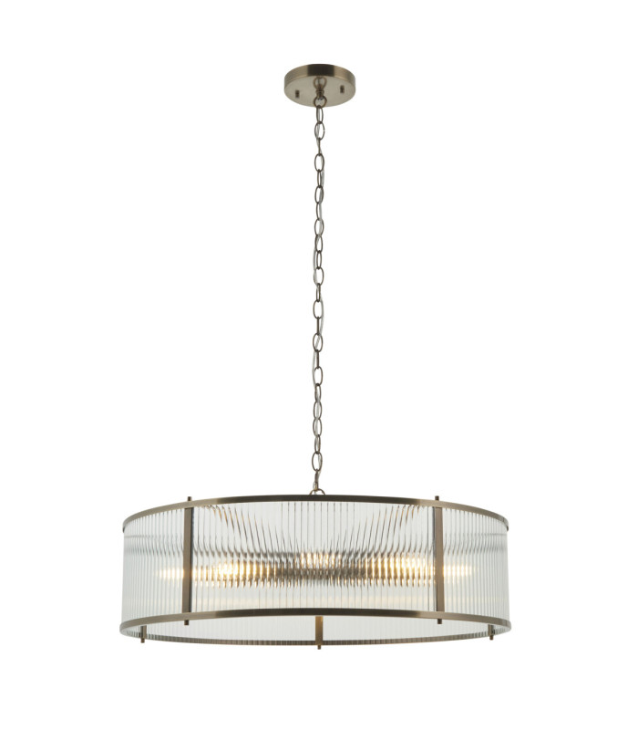 Ridgeton Cylindrical Pendant Light Antique Brass Clear Ribbed Glass-1
