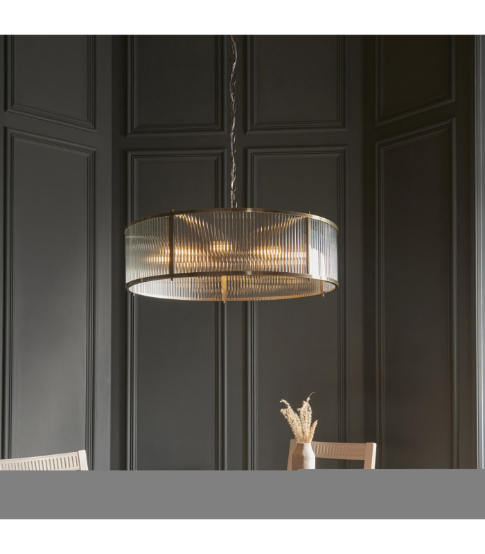 Ridgeton Cylindrical Pendant Light Antique Brass Clear Ribbed Glass-2