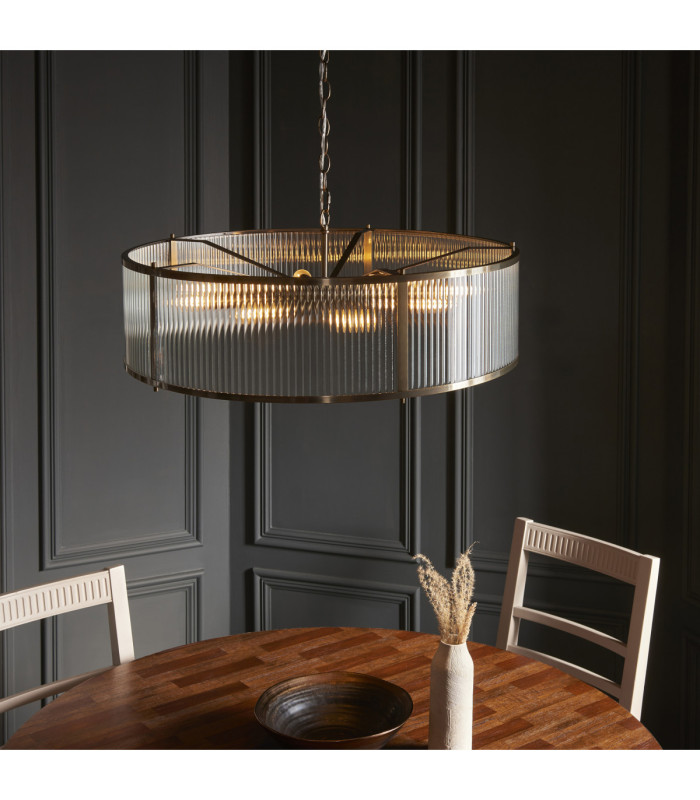 Ridgeton Cylindrical Pendant Light Antique Brass Clear Ribbed Glass-4