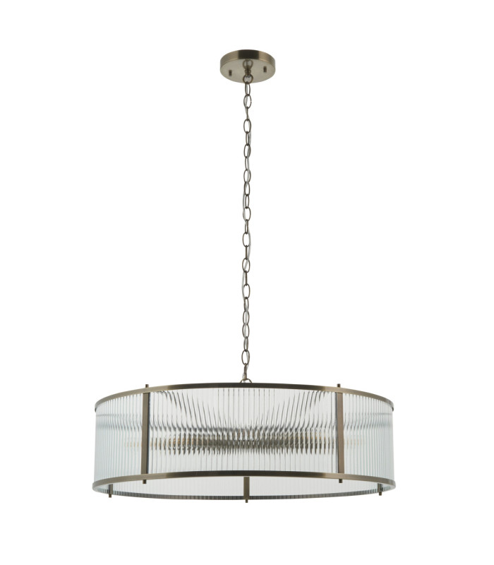 Ridgeton Cylindrical Pendant Light Antique Brass Clear Ribbed Glass-9