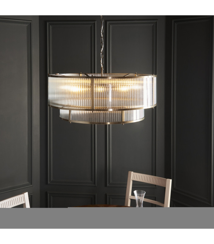 Ridgeton Cylindrical Pendant Light Antique Brass Clear Ribbed Glass-2