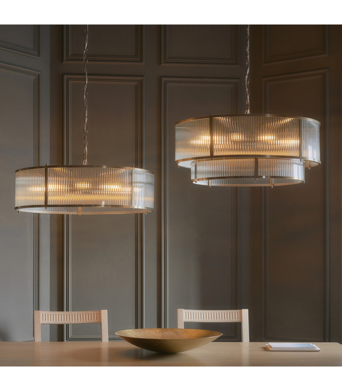 Ridgeton Cylindrical Pendant Light Antique Brass Clear Ribbed Glass-7
