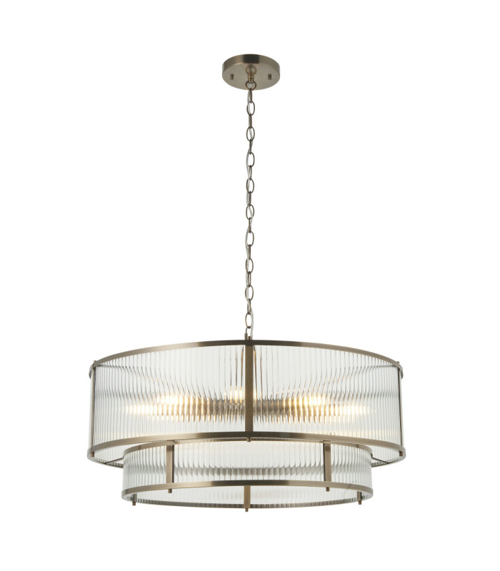 Ridgeton Cylindrical Pendant Light Antique Brass Clear Ribbed Glass-8