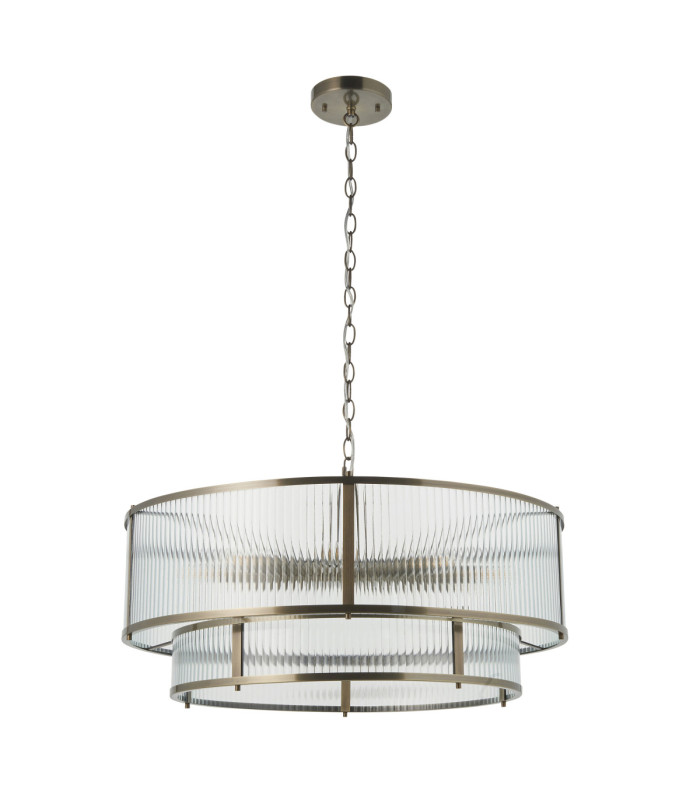 Ridgeton Cylindrical Pendant Light Antique Brass Clear Ribbed Glass-9