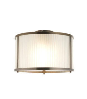 Ridgeton Cylindrical Ceiling Light Antique Brass Frosted Ribbed Glass-1