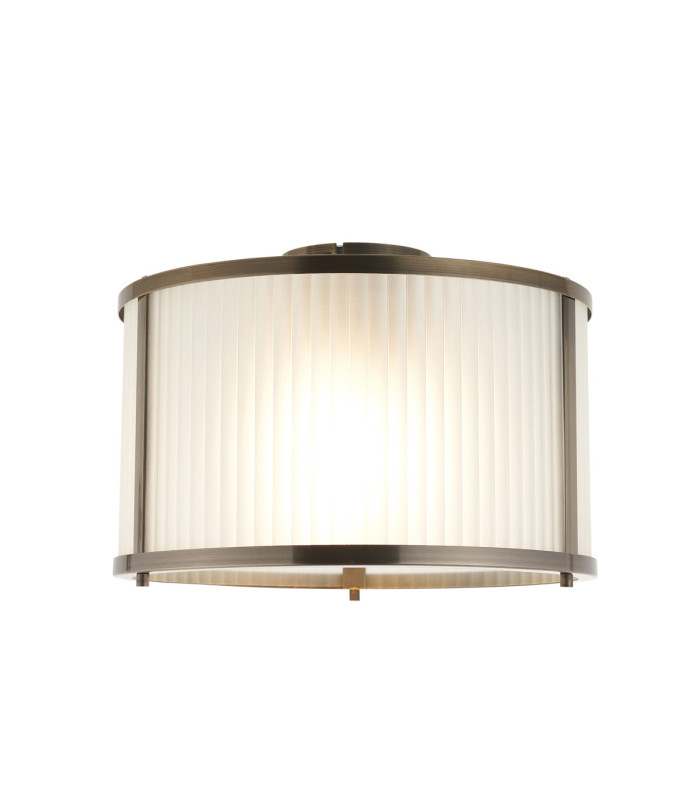 Ridgeton Cylindrical Ceiling Light Antique Brass Frosted Ribbed Glass-1