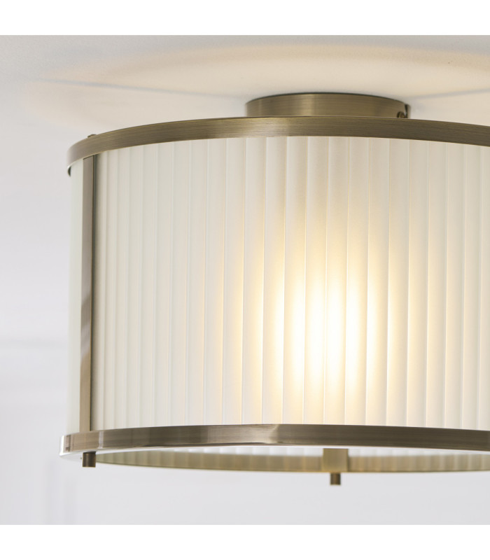 Ridgeton Cylindrical Ceiling Light Antique Brass Frosted Ribbed Glass-5