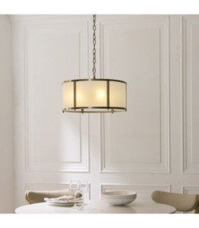 Ridgeton Cylindrical Pendant Light Antique Brass Frosted Ribbed Glass-2