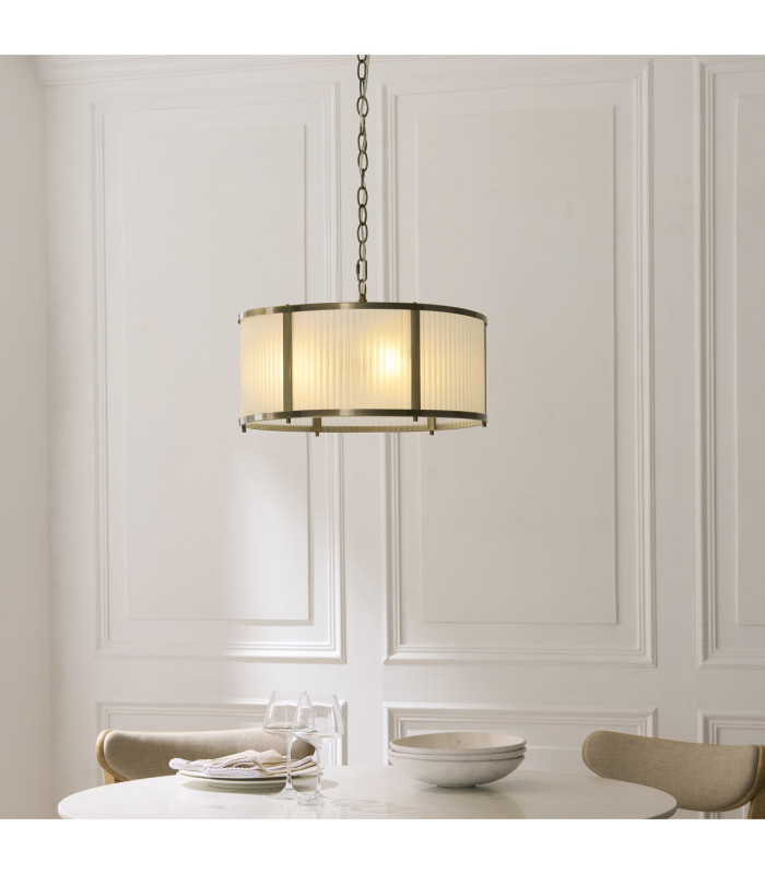 Ridgeton Cylindrical Pendant Light Antique Brass Frosted Ribbed Glass-2