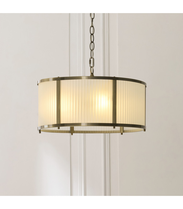 Ridgeton Cylindrical Pendant Light Antique Brass Frosted Ribbed Glass-4