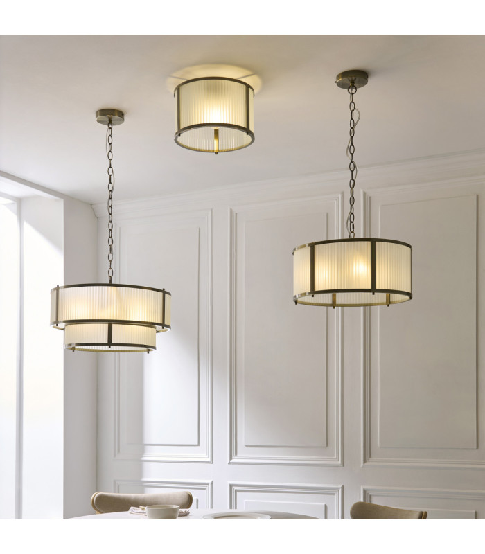 Ridgeton Cylindrical Pendant Light Antique Brass Frosted Ribbed Glass-8