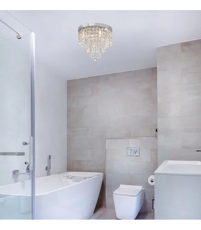 Semi Flush Ceiling Light, 4 x G9, IP44, Polished Chrome, Crystal - 3