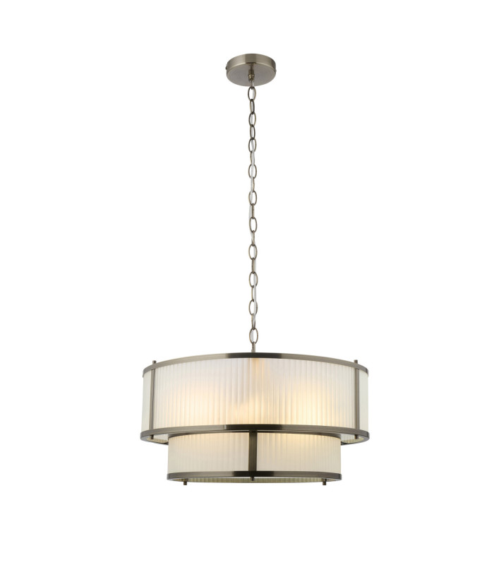 Ridgeton Cylindrical Pendant Light Antique Brass Frosted Ribbed Glass-1