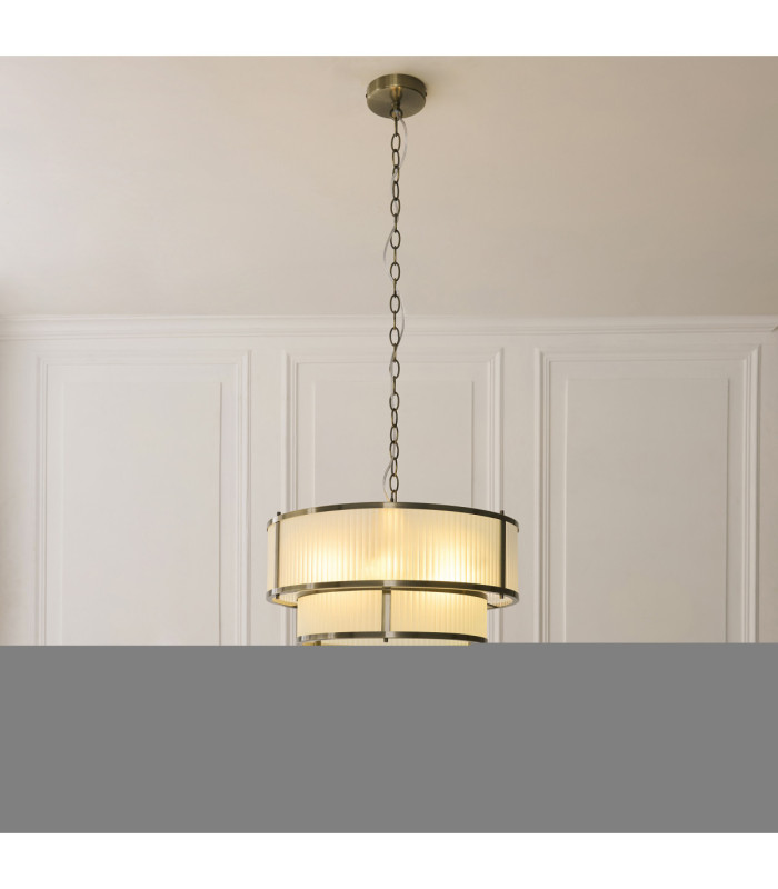 Ridgeton Cylindrical Pendant Light Antique Brass Frosted Ribbed Glass-3