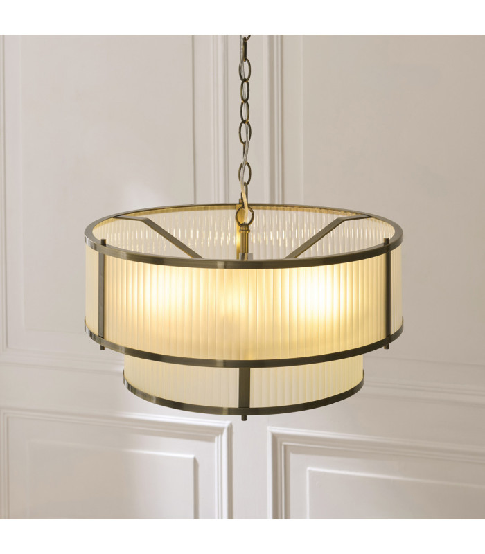 Ridgeton Cylindrical Pendant Light Antique Brass Frosted Ribbed Glass-4
