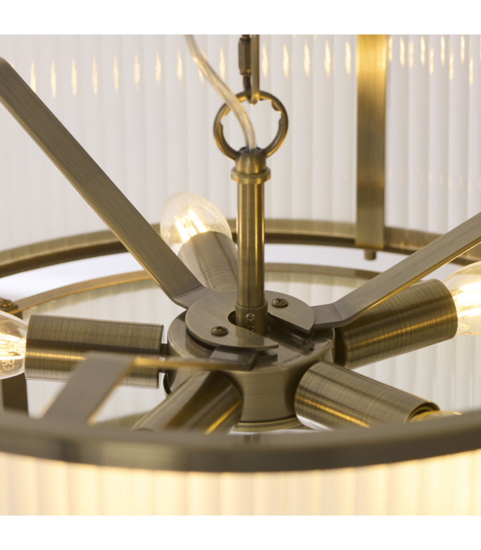 Ridgeton Cylindrical Pendant Light Antique Brass Frosted Ribbed Glass-7