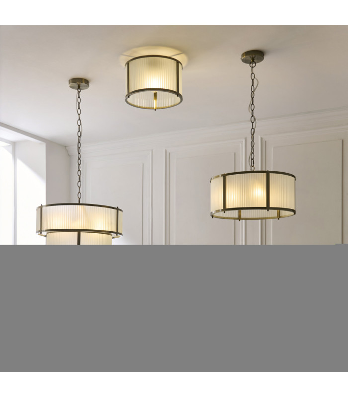 Ridgeton Cylindrical Pendant Light Antique Brass Frosted Ribbed Glass-8