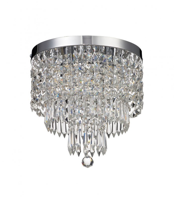 Semi Flush Ceiling Light, 4 x G9, IP44, Polished Chrome, Crystal - 4