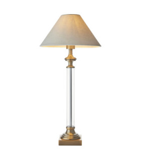 Avebury & Avalon 31cm Table Lamp Antique Brass Natural Faux Linen-1