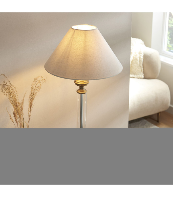 Avebury & Avalon 31cm Table Lamp Antique Brass Natural Faux Linen-4