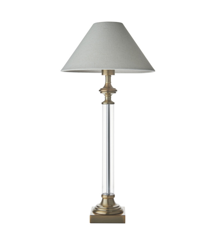 Avebury & Avalon 31cm Table Lamp Antique Brass Natural Faux Linen-8
