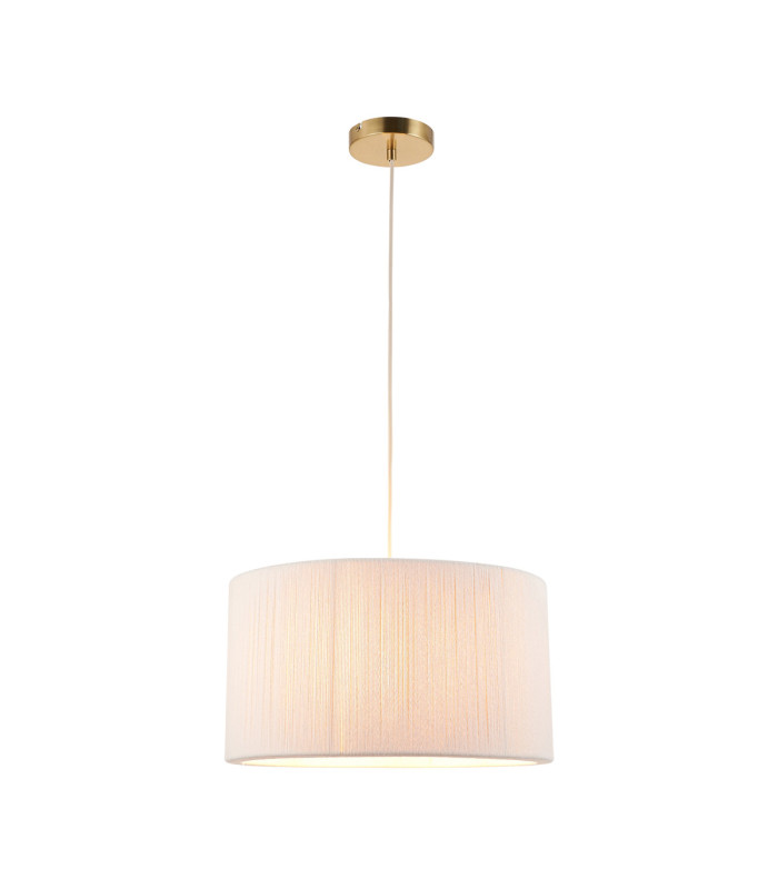 Noah Cylindrical Pendant Light Cream Cotton Brushed Brass-1