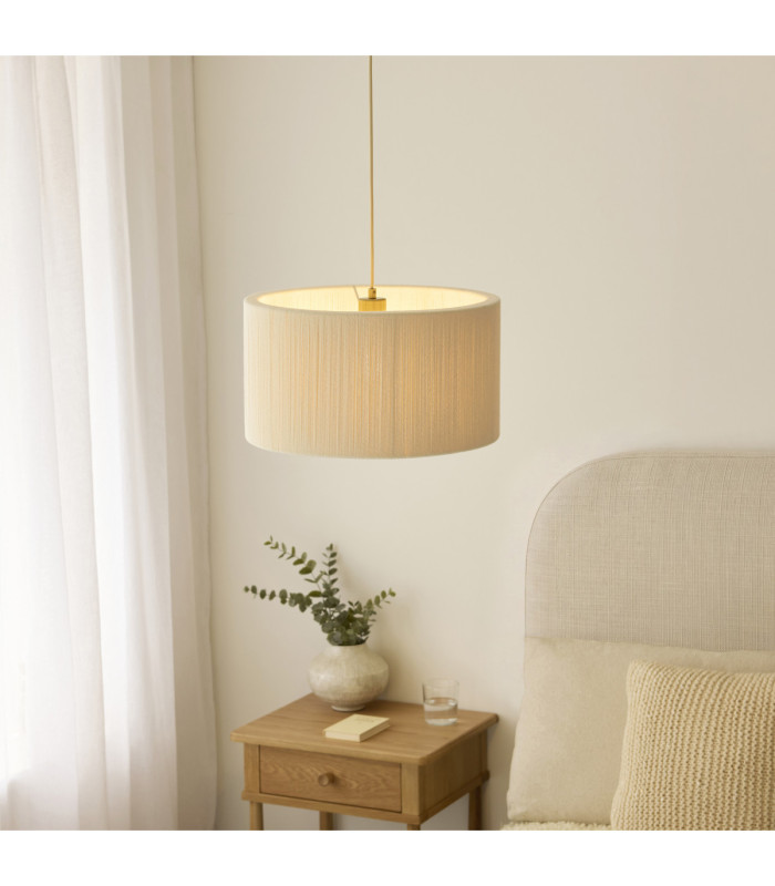 Noah Cylindrical Pendant Light Cream Cotton Brushed Brass-3