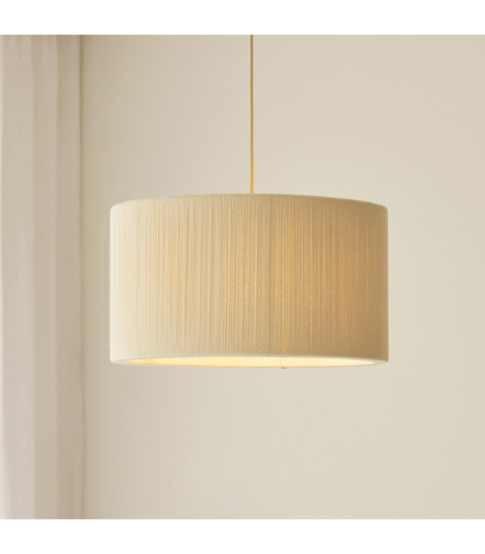 Noah Cylindrical Pendant Light Cream Cotton Brushed Brass-4