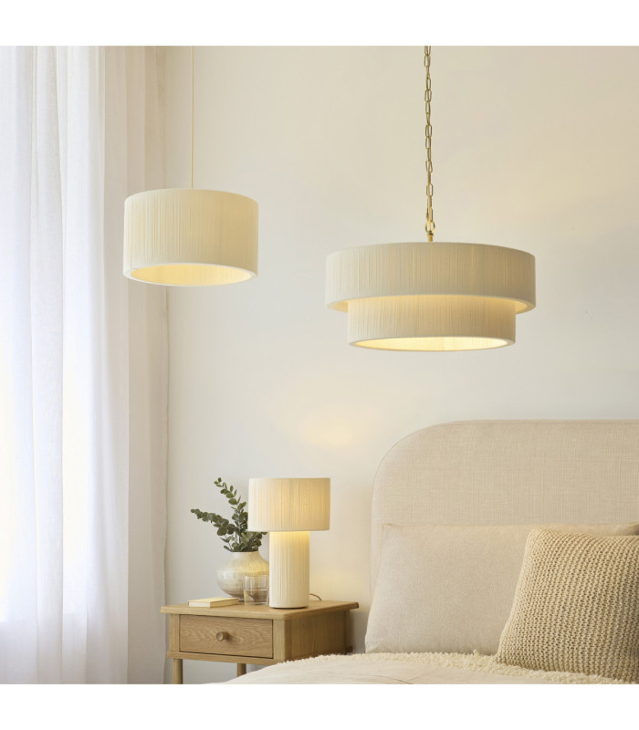 Noah Cylindrical Pendant Light Cream Cotton Brushed Brass-8