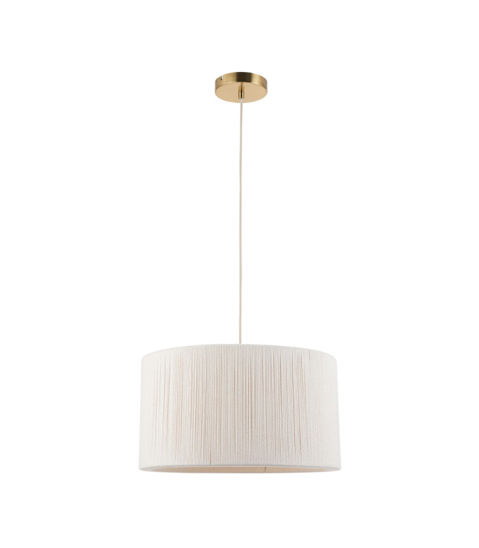 Noah Cylindrical Pendant Light Cream Cotton Brushed Brass-10