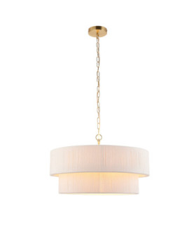 Noah Cylindrical Pendant Light Cream Cotton Brushed Brass-1