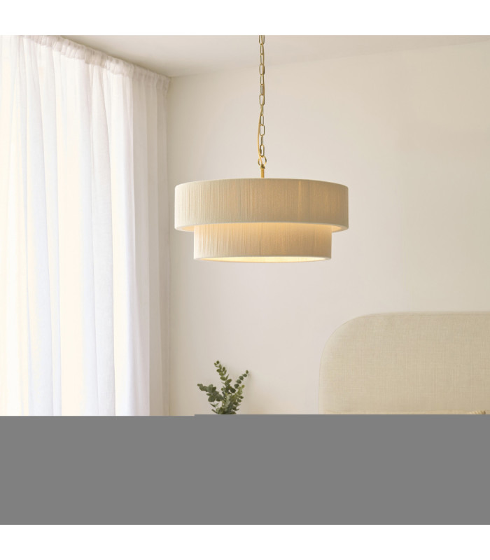 Noah Cylindrical Pendant Light Cream Cotton Brushed Brass-2