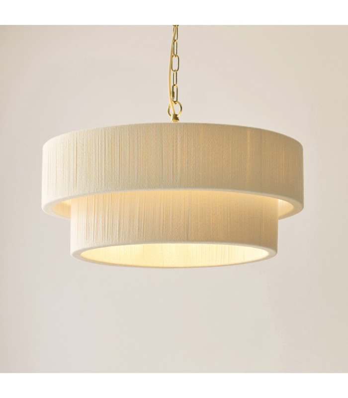 Noah Cylindrical Pendant Light Cream Cotton Brushed Brass-4